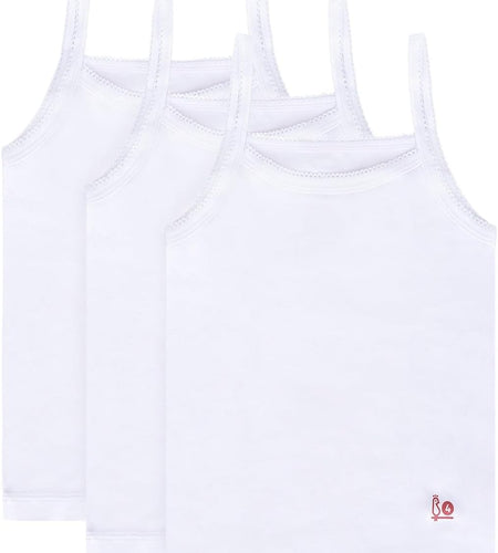 Girls Solid White Snug Fit Tagless Cami Vest - 100% Cotton Super Soft Undershirts (3/Pack)