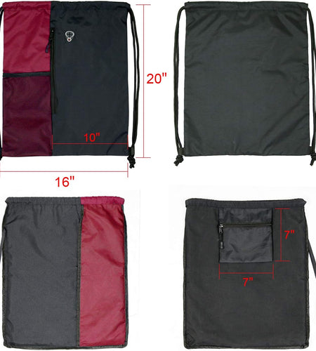 Drawstring Backpack Sports Gym Bag for Women Men Children Large Size with Zipper and Water Bottle Mesh Pockets